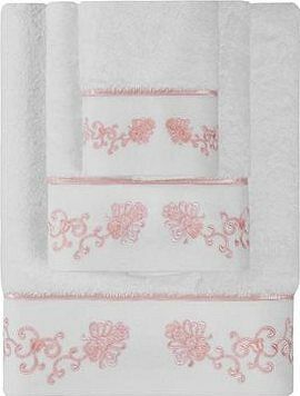 Soft Cotton Malý uterák Diara 30 × 50 cm, biely – ružová výšivka