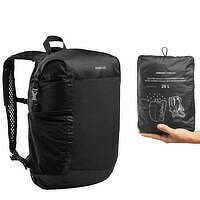 FORCLAZ Skladný a nepremokavý cestovný batoh Travel 25 litrov čierny ČIERNA